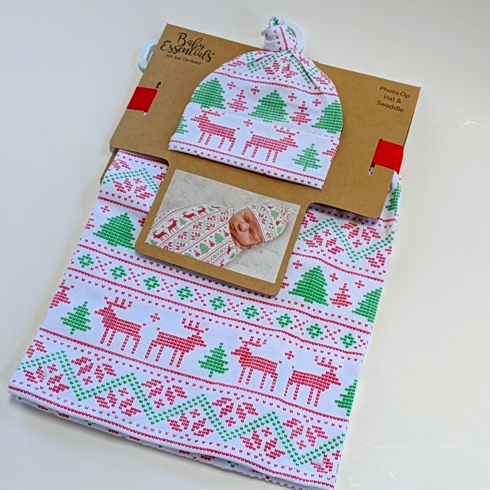 Christmas infant hat and swaddle blanket